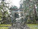小笠原貞信と縁がある平泉寺白山神社石段から見上げた木製鳥居と石燈篭